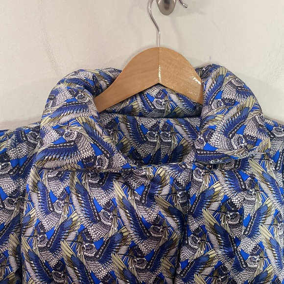 Thomas Wylde silk blue hummingbird print goose down puffer jacket size M - Picture 13 of 16